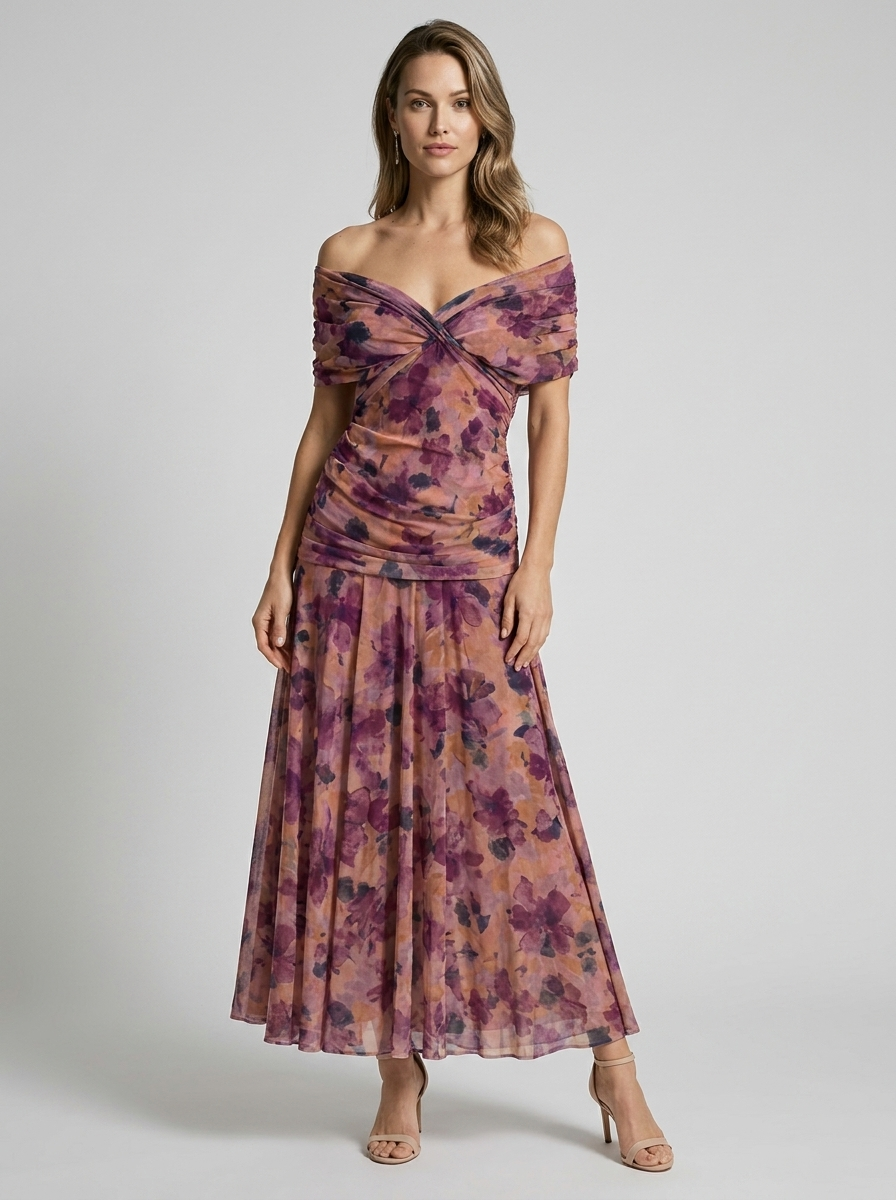 Lucienne Wendover Off Shoulder Midi Dress