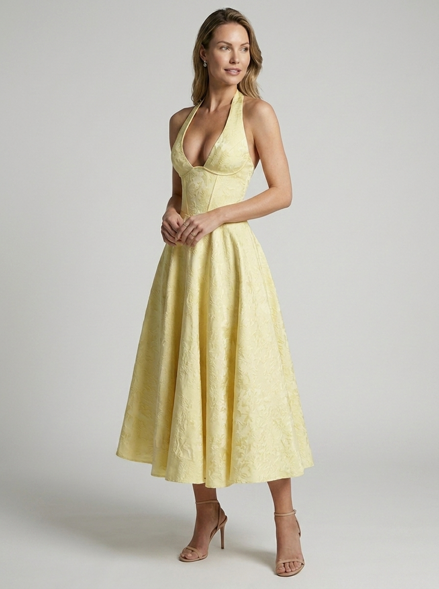 Clemence Beaumaris Halter Neck Midi Dress