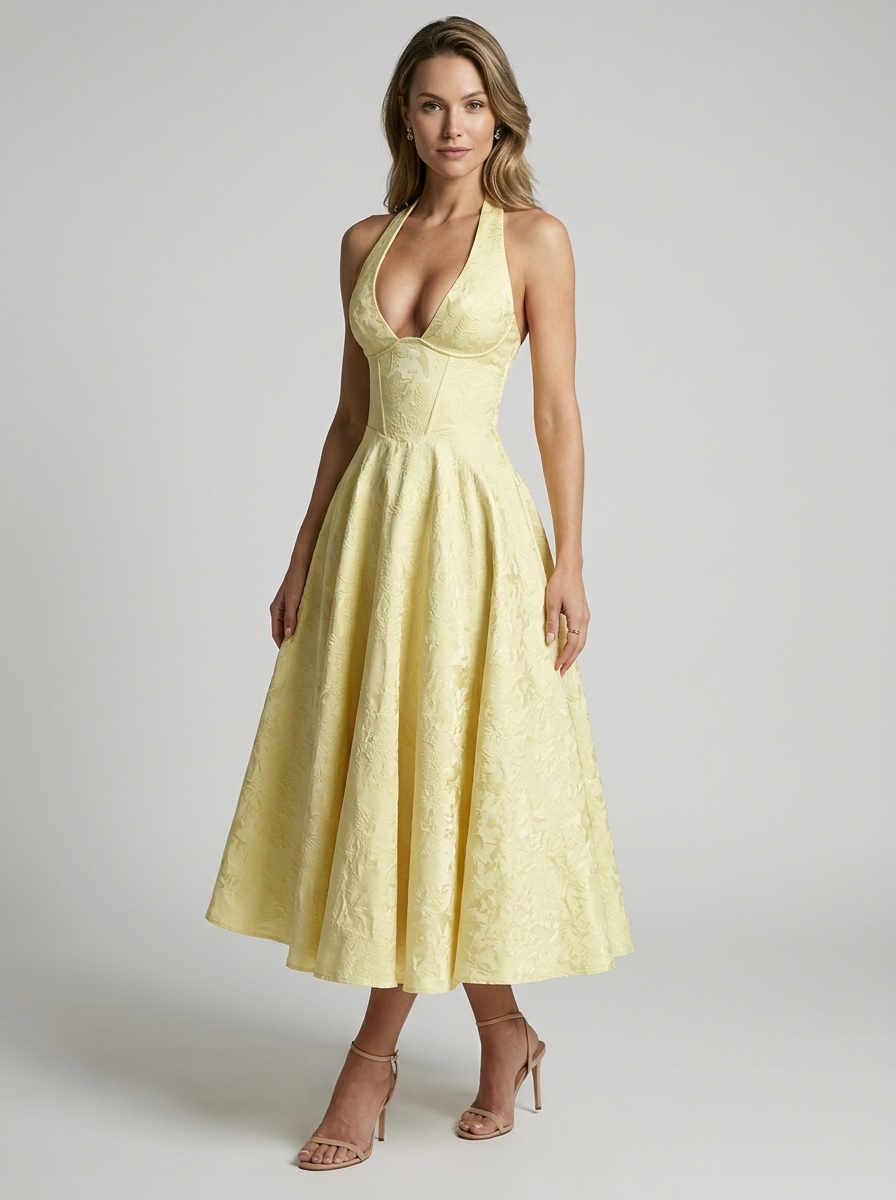 Clemence Beaumaris Halter Neck Midi Dress