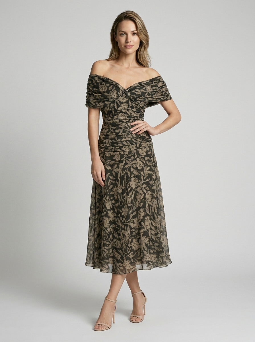 Lucienne Wendover Off Shoulder Midi Dress